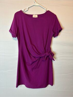 Sezane Pippa Short Sleeve Side Tie Mini Purple Pink Dress Medium 47